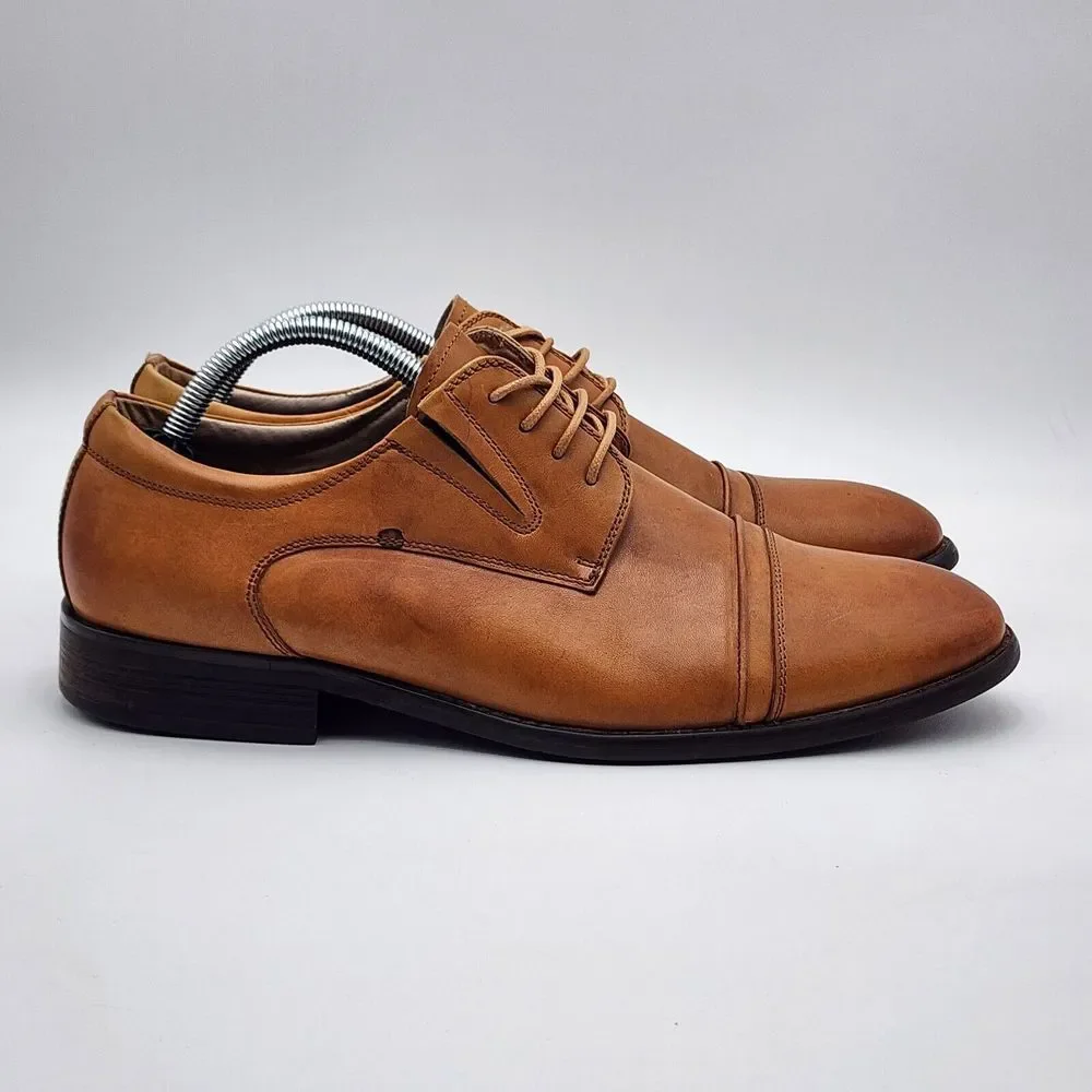 Hart Schaffner Marx Men's Dress Shoes 10.5 M Brown Leather Captoe Business‎ READ